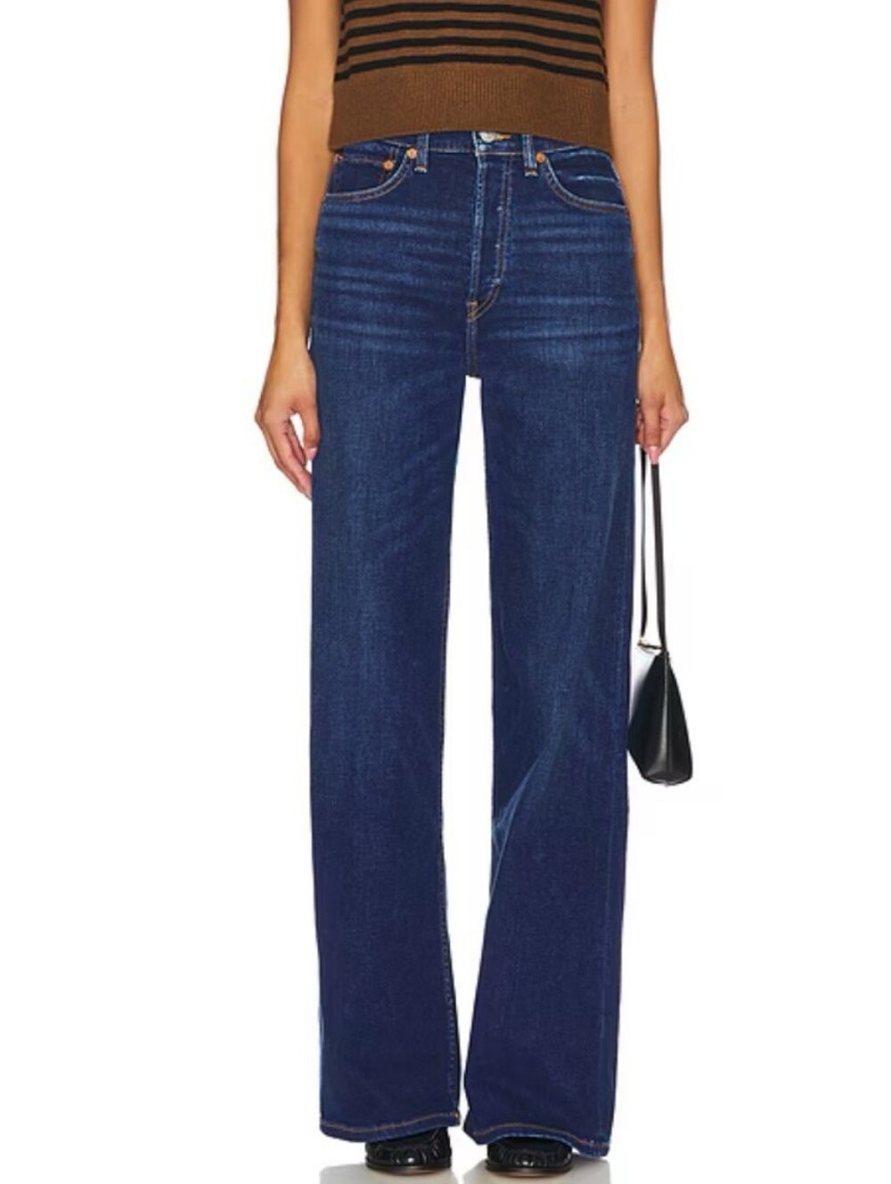 RE/DONE High Rise Loose In Deep Faded Blue w/ Whiskering Denim Jeans 29